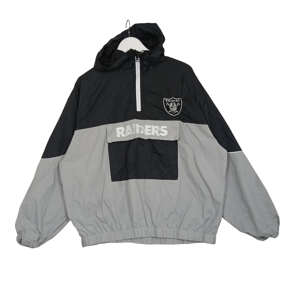 NFL Team Apparel Las Vegas Raiders Windbreaker Jacket XL Black Grey Half Zip